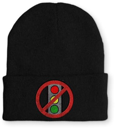 tshirtladen Lustige Ampel durchgestrichen Spruchmütze Strickmütze Wintermütze lustige Beanie mit Stick OneSize, Farbe: Black