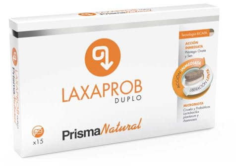 Prisma Natural - LAXAPROB Bicapa 15 comprimidos. Acción inmediata, liberación lenta. Formulación con plantago, ciruela y probiotico lactobacilus. Transito intestinal y protección de la microbiota