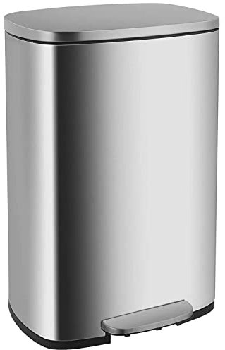 FDW Poubelle Cuisine 50L, Poubelle à Pédale en Métal avec Couvercle, Grande et Haute,avec Couvercle à Fermeture en Douceur, Seau Intérieur, en Acier, Argent
