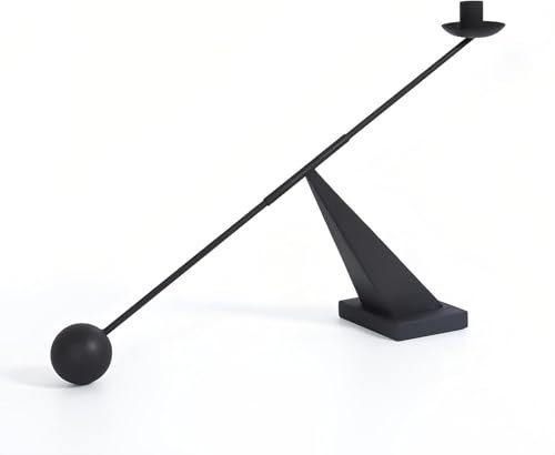 TerkCo Black Metal Modern Taper Candlestick Holders,Creative Geometric Line Simple Candle Stands Decorative,Long Decorative Candle Holders for Table Centerpiece (Black)