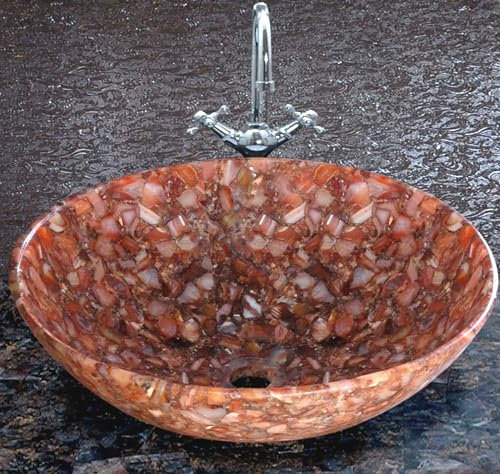 Lavandino da bagno in resina epossidica da 61 cm, forma rotonda, in marmo