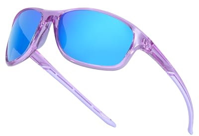 Myiaur Occhiali da sole sportivi da donna, polarizzati, montatura infrangibile, leggeri, protezione UV400, per ciclismo, corsa, pesca, A05 Lente Blu Montatura Viola Trasparente