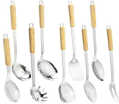 FJNATINH Wok Spatula and Ladle Skimmer - Set di attrezzi, spatola per wok