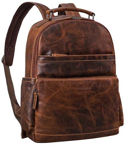 STILORD Valens Premium Lederrucksack Herren Groß mit Henkel Vintage Rucksack Herren Arbeit Leder mit Laptopfach 16 Zoll | Laptoprucksack Männer Echtleder Business Rucksack Farbe:luino - braun