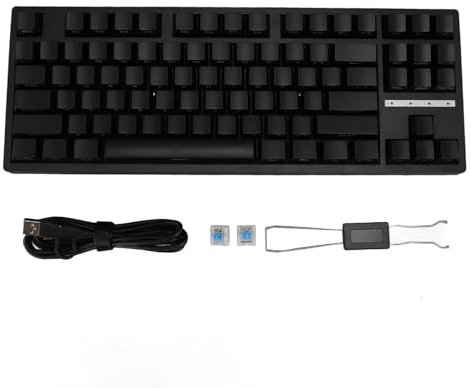 Yanmis Teclado para Juegos 80 por Ciento, 87 Teclas Retroiluminación RGB Anti Ghosting 2.4G WL Bluetooth 3.0 5.0 Tipo C Teclado con Cable con Interruptor Azul, Teclado Mecánico de