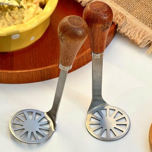 Mini-Avocado-Stampfer mit Holz, rutschfester Griff, Edelstahl, Bohnen- und Kartoffelstampfer, kleiner Lebensmittelstampfer, leichtes Küchenwerkzeug für Gemüse, Kürbis, Ei, Bohnen, Avocado (2 Stück)
