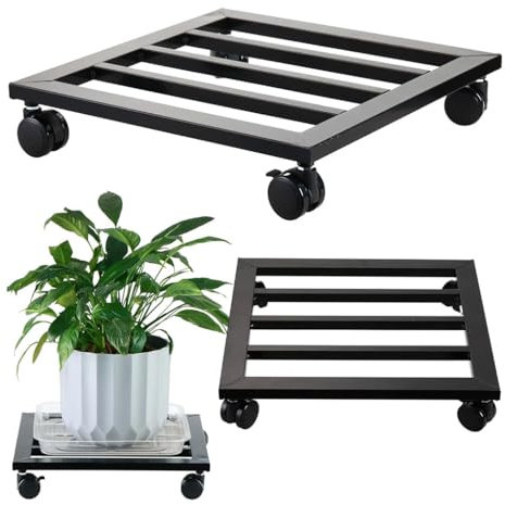YCZHD 2 Stück Quadrat Pflanze Caddy mit Rädern Schmiedeeisen Pflanzer Dolly Topf Mover Rollen Walzwerk Stände Indoor Outdoor Pflanzenhalter Coaster Trolley(Size:50cm)