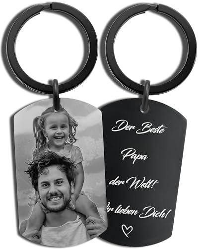 BAVELA Schlüsselanhänger Personalisiert mit Bild Gravur| Partner Geschenk| Vatertag und Muttertag | Wasserfester Schlüsselanhänger Foto | Partner Geschenk aus Edelstahl