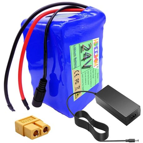 FREEDOH Batería de Iones de Litio de 24 voltios (2 Ah, 4 Ah, 6 Ah, 8 Ah, 10 Ah y 12 Ah) con Cargador para Motores de 50 W, 100 W, 150 W, 200 W, 250 W y 300 W.,24v2ah