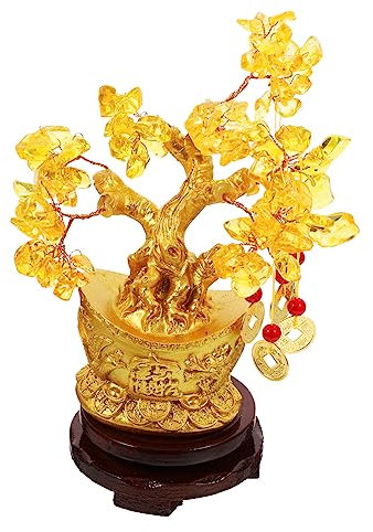 GALPADA Geldbaum Feng Shui Desktop Deko Citrin Baumschmuck Glücksbringer Mit Yuan Bao Bonsai Für Wohndeko Büro Geschenk