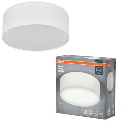 Osram ORBIS PARIS Deckenleuchte 300mm, weiß, E27-Sockel, kann mit smarter Lampe bestückt werden, hochwertiges, modernes Design, mit Stoffschirm, geeignet für Innenräume, rund, IP20 Schutzklasse