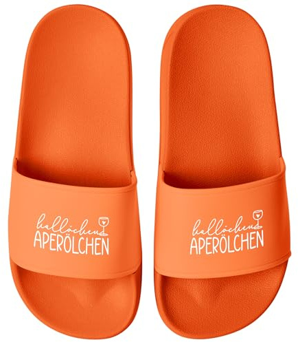 MoonWorks® Badeschlappen mit Spruch Hallöchen Aperölchen Badelatschen zum Apero für Damen mit Aufdruck Sommer