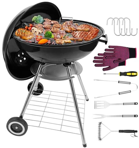 PAXLINSEN 22 Zoll tragbare Holzkohlegrill mit Zubehör, Heavy Duty Grill mit Rädern und Lagerung Rack für Outdoor-Kochen Barbecue Camping