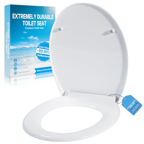 Toilet Seats,Oval Round Toilet Seat with Soft Close & Quick Release - Premium Thermoplastic, Antibacterial, Removable, Holds up to 250kg - Easy Assembly Toilet Lid(Ovale Forms)