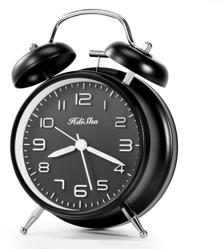 Hdisha Loud Alarm Clock for Heavy Sleepers, 6 inch Battery Operated Twin Bell Alarm Clock with Night Light, Silent Non Ticking Analog Small Clock Decor for Bedroom, Bedside, Living Room