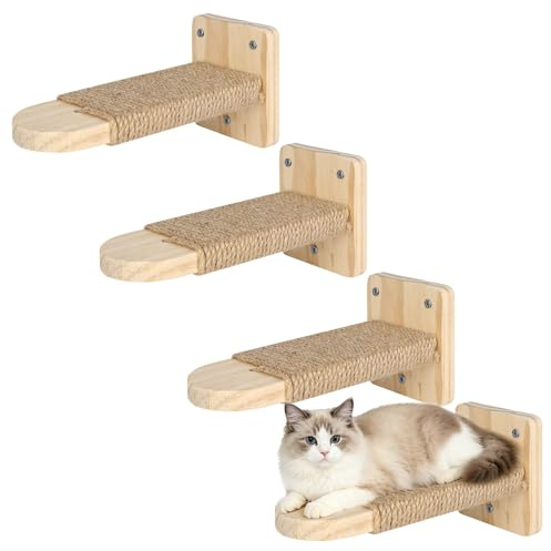 Escalera para gatos, 4 piezas, pared de escalada para gatos, pared de escalada para gatos, con cuerda de yute para rascar, para gatos, escalada, juegos, madera de goma maciza, capacidad de carga