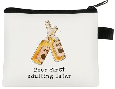 Coin Purse for Men Woman, Cute Portable Mini Purse for Girls, Beer First Coin Pouch, Slim Coin Wallets for Him Her- Christmas Birthday