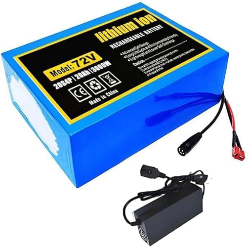 Leilaohu Batteria agli Ioni di Litio da 72 V, 20 Ah, 20S4P per E-Bike con Caricabatterie Integrato E Protezione BMS (Connettore XT60) 72V 20Ah,XT60plug