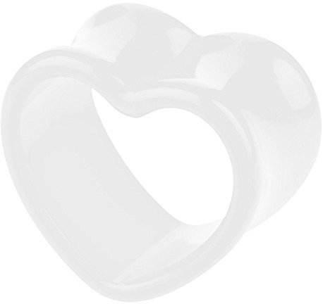 Piercingfaktor Flesh Tunnel Kunststoff Double Flared Herz Ohr Plug Ear Piercing Farbig Weiß 4mm