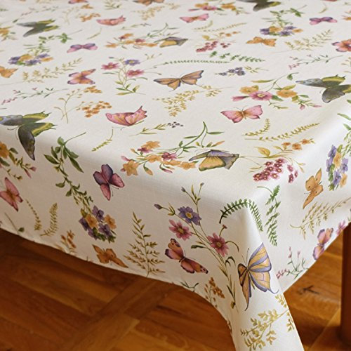 KAMACA Tischdecke Schmetterlinge auf der Blumenwiese Tischwäsche Küche Esstisch Frühling Sommer Blumen waschbare Tisch Dekoration ganzjährig (Tischdecke eckig 130x170 cm)
