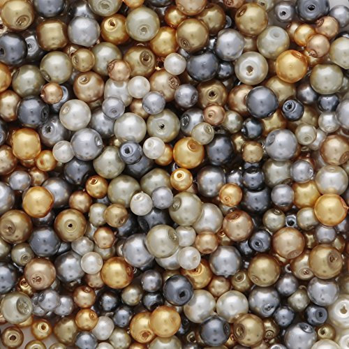 700 Pieces 4mm and 6mm Round Glass Pearl Beads in Assorted Silver and Gold Colours for Jewellery Making and Arts and Crafts.