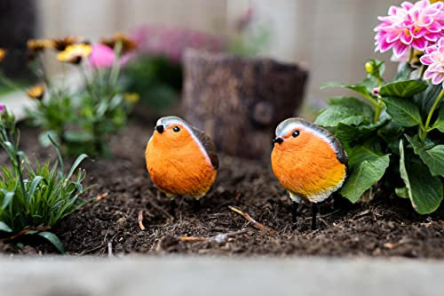 Garden Mile Robin Redbreast Resin 2pc Bird Set Highly Detailed Garden Ornaments Christmas Decoration Indoor Or Outdoor Use Ideal for Dads Garden Gardening Gadgets Father's Day