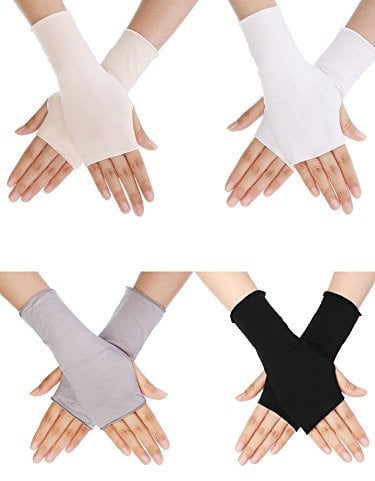 Bememo 4 Paar UV Schutz Handschuhe - Handgelenk Länge Sonnen Block Fahren Unisex Fingerlose (Farbe Set 1)
