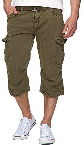 Indicode Herren Nicolas Check 3/4 Cargo-Shorts inkl. Gürtel | Herrenshorts aus Baumwolle Army, XL