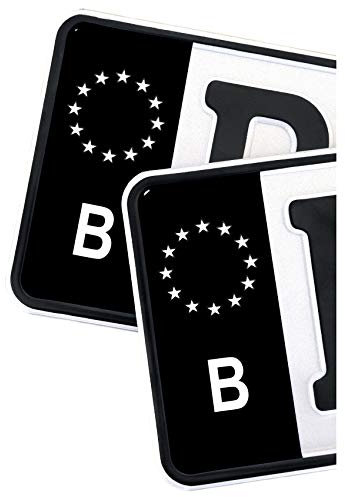 2 x Kennzeichen Sticker passgenau für EU Feld 11x5cm Design Aufkleber für Nummernschild Folie KFZ Schwarz oder mit Fahne waschstraßenfest R059 (01 Belgien, Classic)