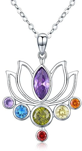 TANGPOET Lotus Blume Halskette 925 Sterling Silber Chakra Kette Lotusblume Anhänger Halsketten Schmuck Geschenke für Damen Mutter Freundin