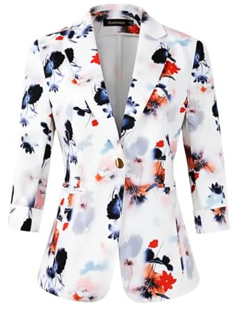 Beninos Womens Blazers 3/4 Sleeve Lightweight Office Work Blazer Jacket (1905 White, L)