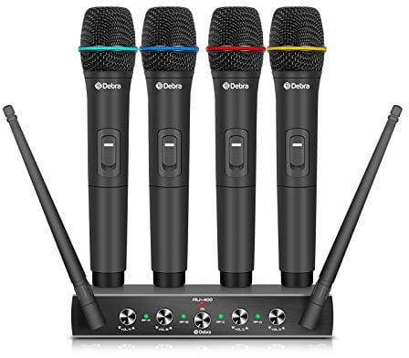 D Debra Mikrofon Kabellos,AU400 Wireless Microphone System,UHF 4 Handheld Microphone,Stabile Übertragungsdistanz von 100M,für Hochzeit Party Kirche Vortrag Bühne Reden Konferenz(4 Handmikrofon(A))