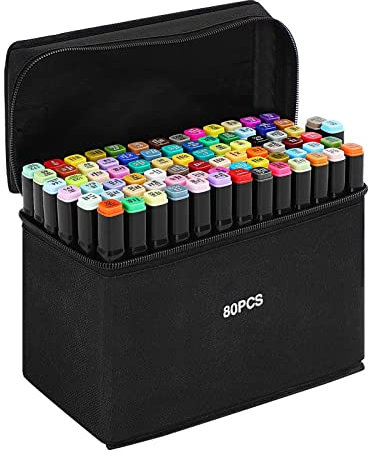 Shoze Colouring Pens - 80 Colors Markers Twin Tips Permanent Marker Set Art Pens Oily Alcohol Graphic Markers for Adults Drawing Graffiti Sketching Manga Books (Black)