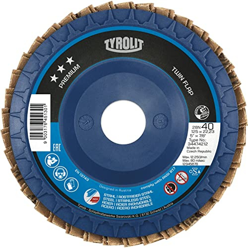 Tyrolit 34474213 Lamellenscheiben für Stahl und Edelstahl 28N Form, 125 x 22,23 mm, Box mit 10 Stück