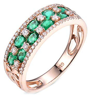 Beydodo Anillos Mujer de Compromiso,Anillo Oro Rosa 18 Kilates Mujer Oro Rosa Verde Redondo con Oval Esmeralda Verde 1.28ct Diamante 0.55ct Talla 25(Circuferencia 65MM)
