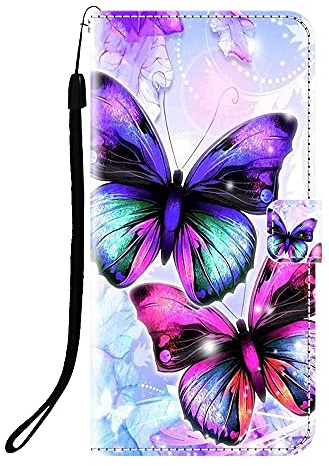 Sunrive Kompatibel mit LG K50S Hülle,Magnetisch Schaltfläche Ledertasche Schutzhülle Etui Leder Case Handyhülle Tasche Schalen Lederhülle MEHRWEG(Q Schmetterling)