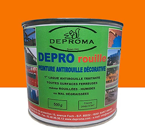 DEPROMA | Peintures glycéro | fer antirouille métaux | 500g | Protection contre la rouille - Orange TP -