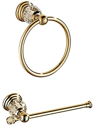 WOLIBEER Crystal Gold Toilet Paper Holder Hand Towel Ring Crystal Bathroom Accessories Set Modern Paper Towel Holder Include 2 Pieces Bathroom Hardware