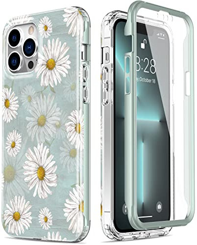 Esdot for iPhone 13 Pro Max Case with Built-in Screen Protector,Military Grade Cover with Fashion Designs for Women Girls,Protective Phone Case 6.7 Nice Daisy