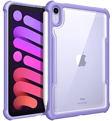 FINTIE Case for iPad Mini 7 (A17 Pro) 2024, iPad Mini 6 (2021) - 8.3 inch, Clear Hard Back Cover with Shockproof Soft TPU Bumper, Lilac Purple
