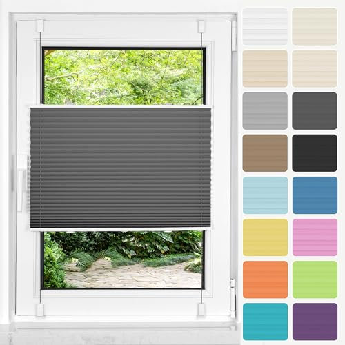 HOMEDEMO Plissee ohne Bohren Klemmfix, B90 x H120 cm Anthrazit, Faltrollo Plisseerollo Jalousie für Tür & Fenster Blickdicht Sichtschutz Sonnenschutz Rollo