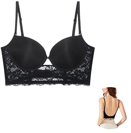 Mosestons Reggiseno Bordo in Pizzo Floreale Donna,Bellissimo Dorso a Forma di U,Elegante Reggiseni con Ferretto,S-XL