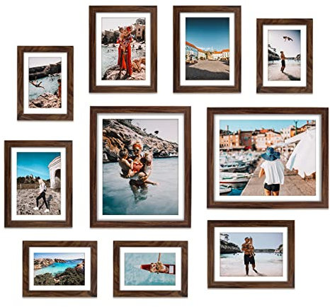 Giftgarden Brown Bilderrahmen mit Matte für mehrere Größen Fotos, vier 4x6, vier 5x7, zwei 8x10, Assorted Gallery Frame Collage für Wand oder Tisch, Set von 10