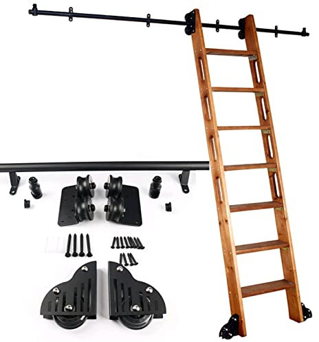 ZXFDM Rolling Library Ladder Hardware Kit Sliding Ladder Library Set, Rolling Track with Floor Roller Wheels (No Ladder), Black Round Tube Mobile Ladder Tracks (Size : 10ft/300cm Track kit)