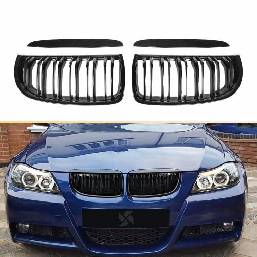YIUBCZOQI E90 E91 Griglia per BMW serie 3 E90 E91 2005-2008 E90 Touring E91 Nucida Nera Doppia Barra Sportiva E90