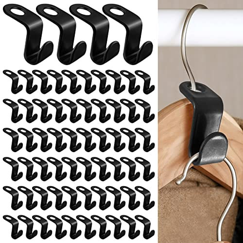 62 Pièces Crochet de Connexion de Cintre, Mini Cintres en Cascade Organisateur pour la Penderie Super pour un gain de place dans son dressing (Noir)