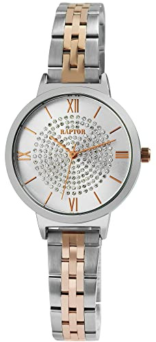 Raptor Marienne Damen-Uhr Edelstahl Similisteine Faltschließe Analog RA10230 (silberfarbig roségoldfarbig)