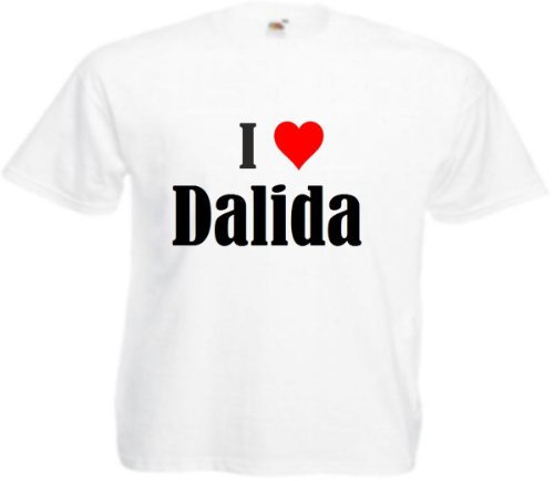 T-shirt I Love Dalida pour femme homme et enfant dans les couleurs noir, blanc et rose, Blanc., M