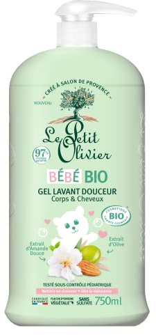 LE PETIT OLIVIER - Gel Lavant Douceur - Bébé BIO - Corps Et Cheveux - Dès La Naissance - Nettoie En Douceur - Certifié BIO - 97% D'Origine Naturelle - Testé Sous Contrôle Pédiatrique - 750 ml