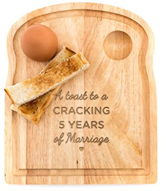 Engraved Egg and Toast Board for 5th Wedding Anniversary - Wooden Anniversary Present for Him Her - Wooden Serving Breakfast Board